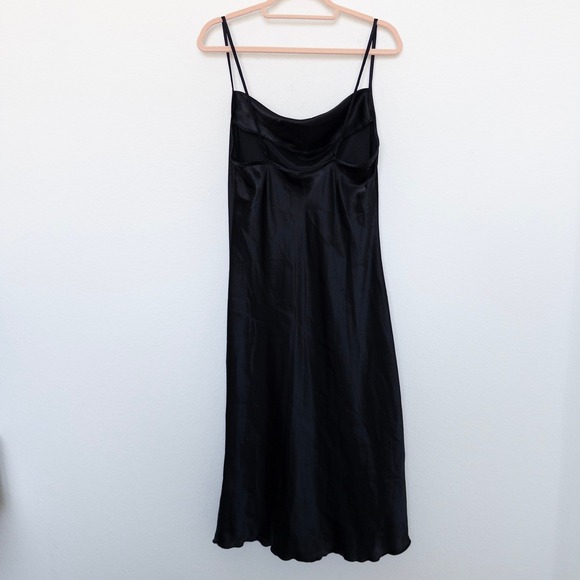 Y2K Bebe Womens Dress Size M Black Satin Slip Midi Minimalist 90s Party Cowl - Picture 5 of 8